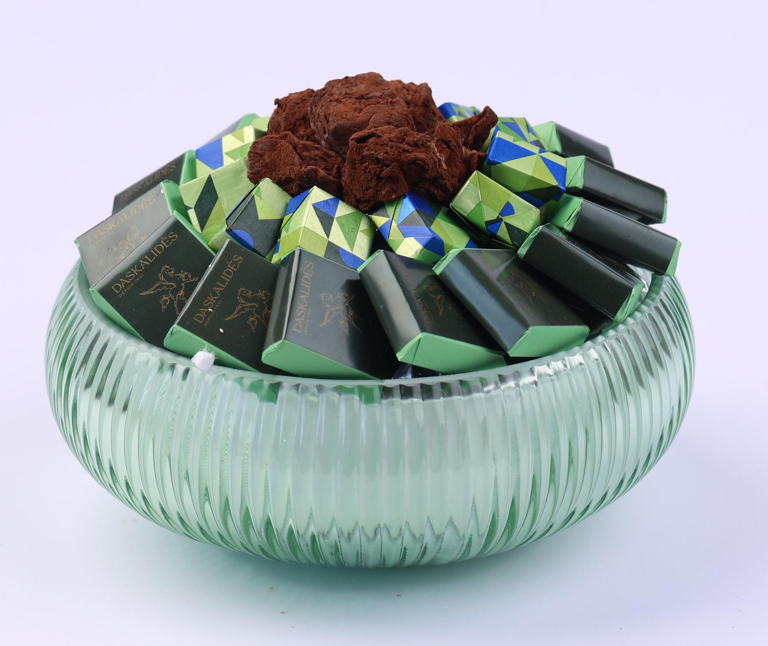 Bol en verre vert strié MM -550g