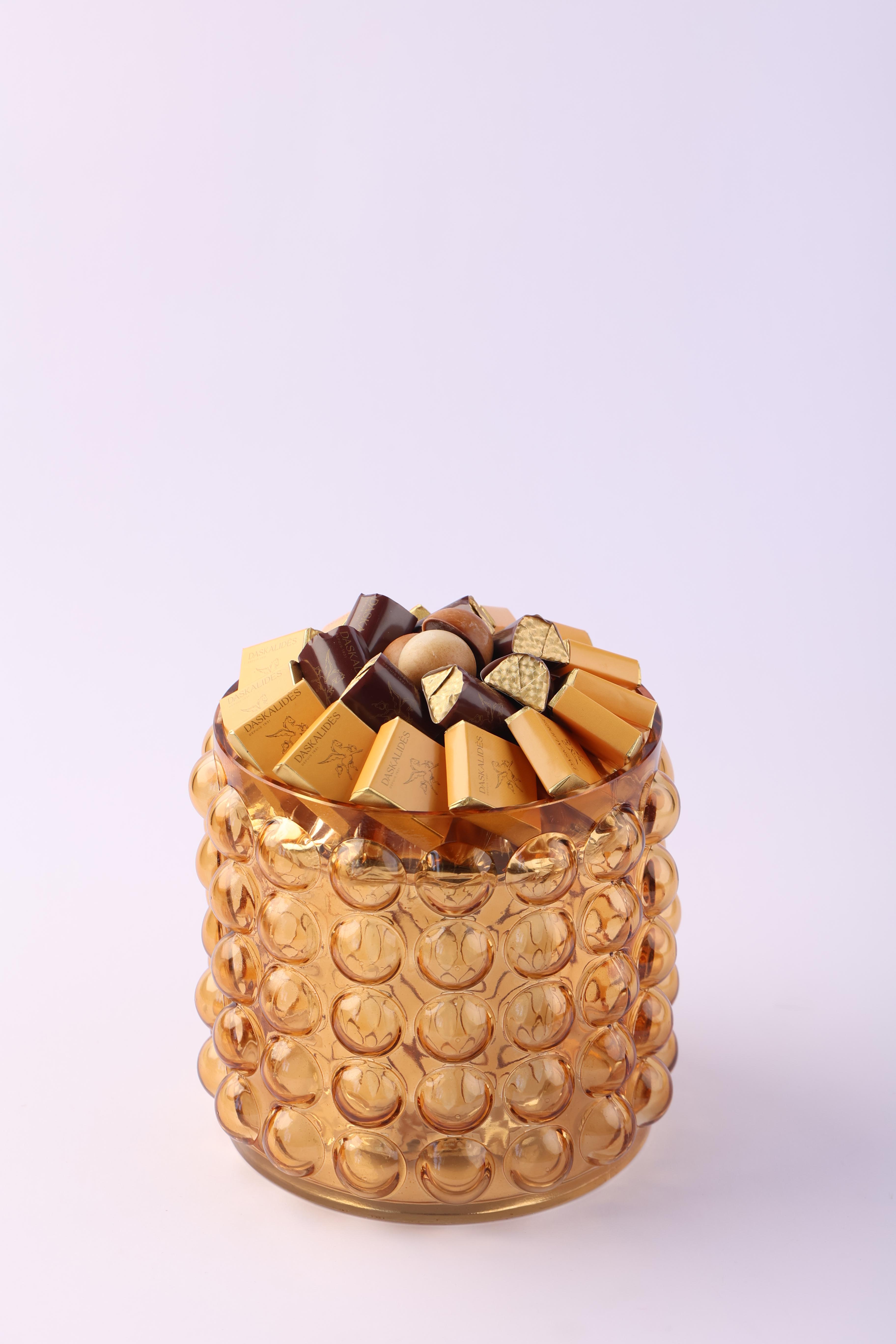 Pot en verre bullé ambré PM -300g