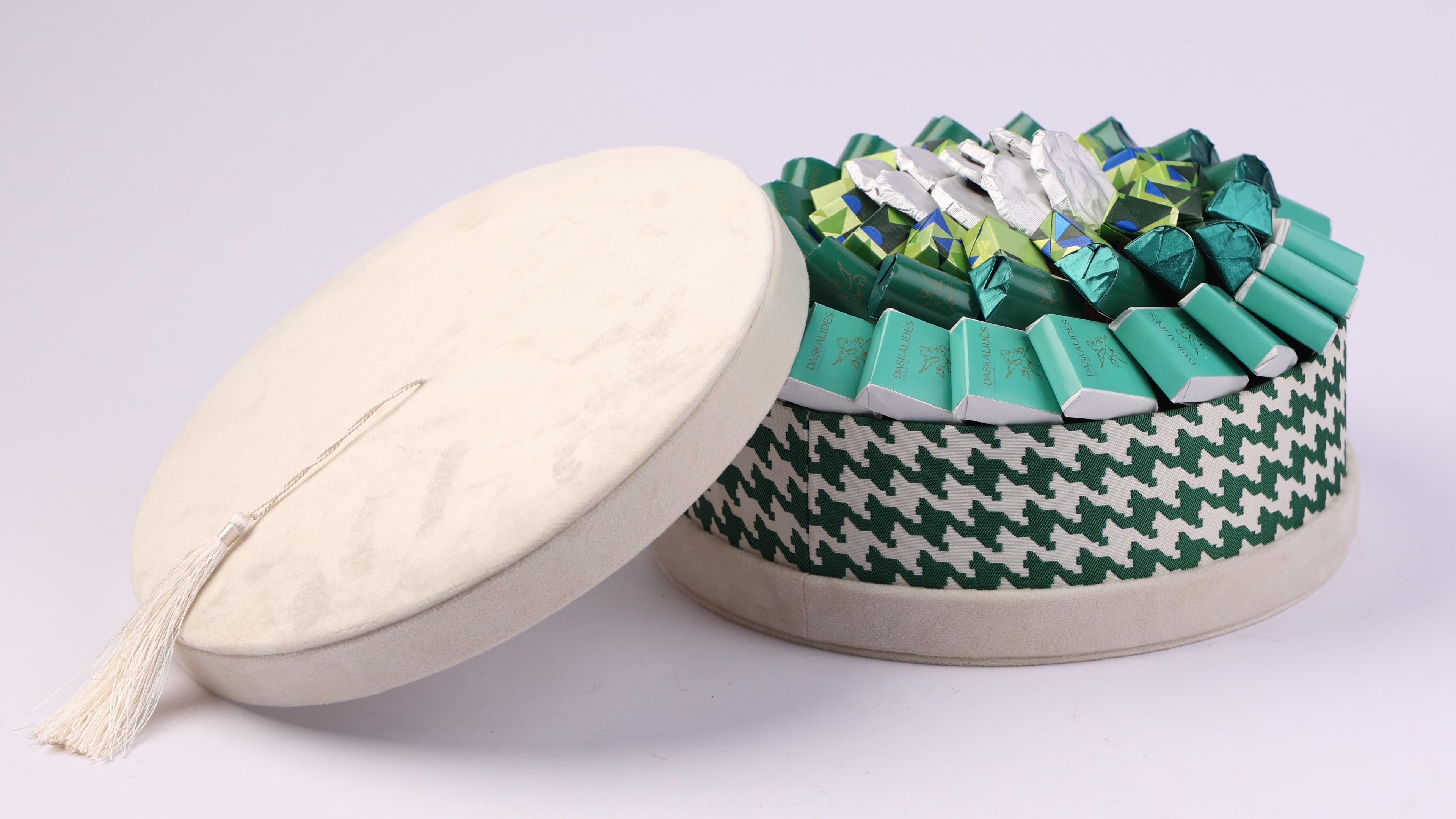 Boite avec couvercle à motif pied-de-poule vert émraude MM -800g