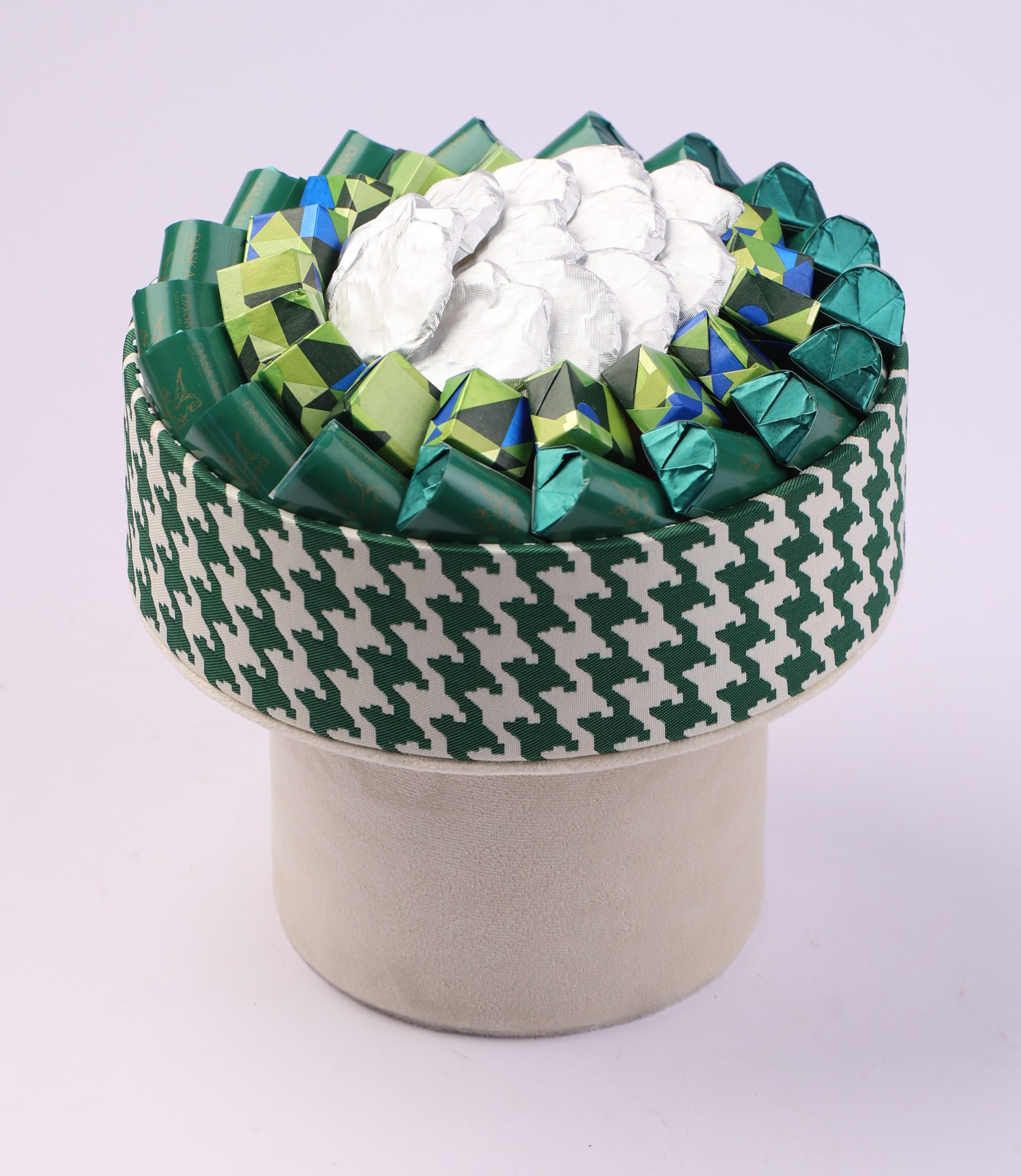 Coupe à motif pied-de-poule vert émraude sur socle PM -600g