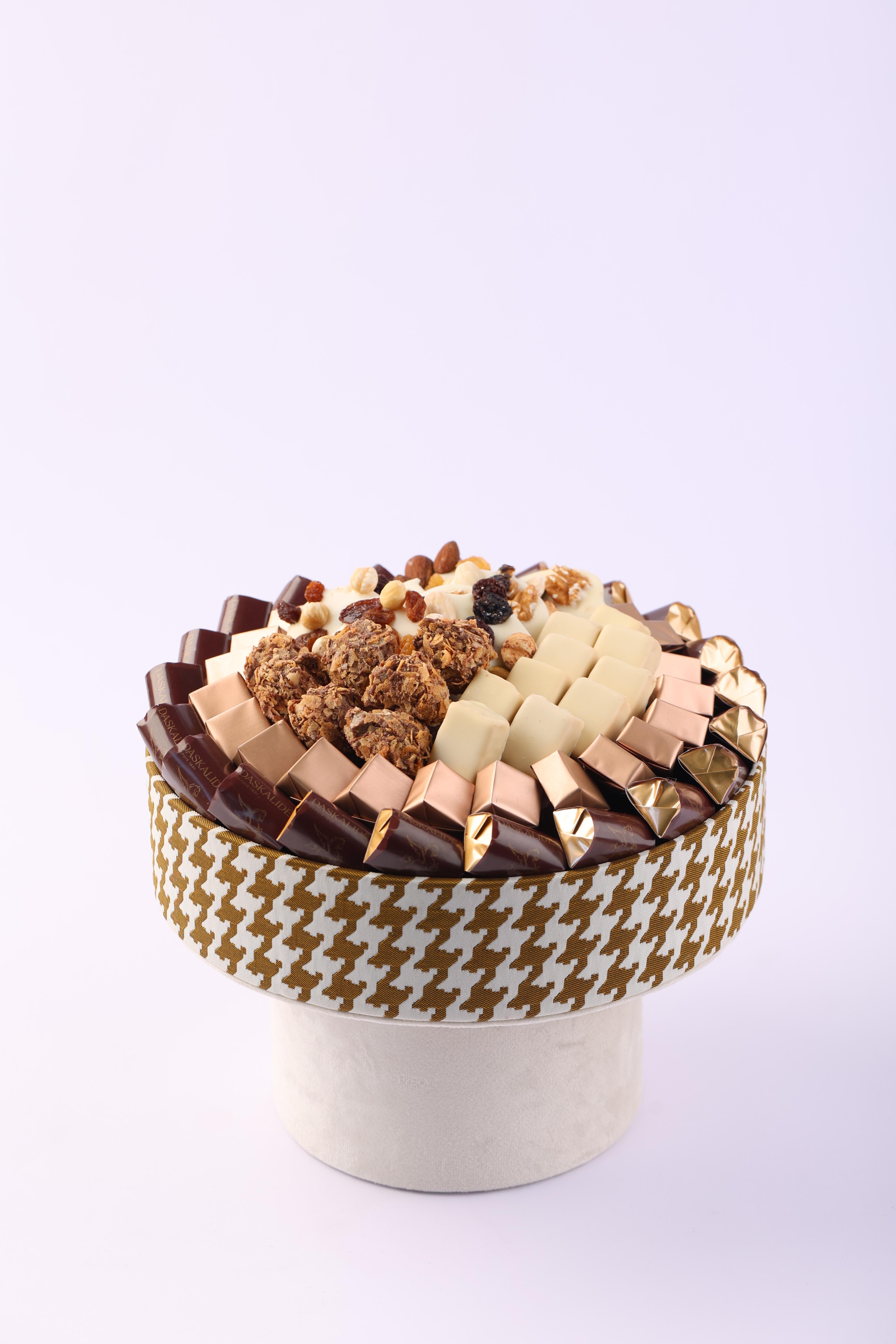 Coupe à motif pied-de-poule camel sur socle MM -1kg