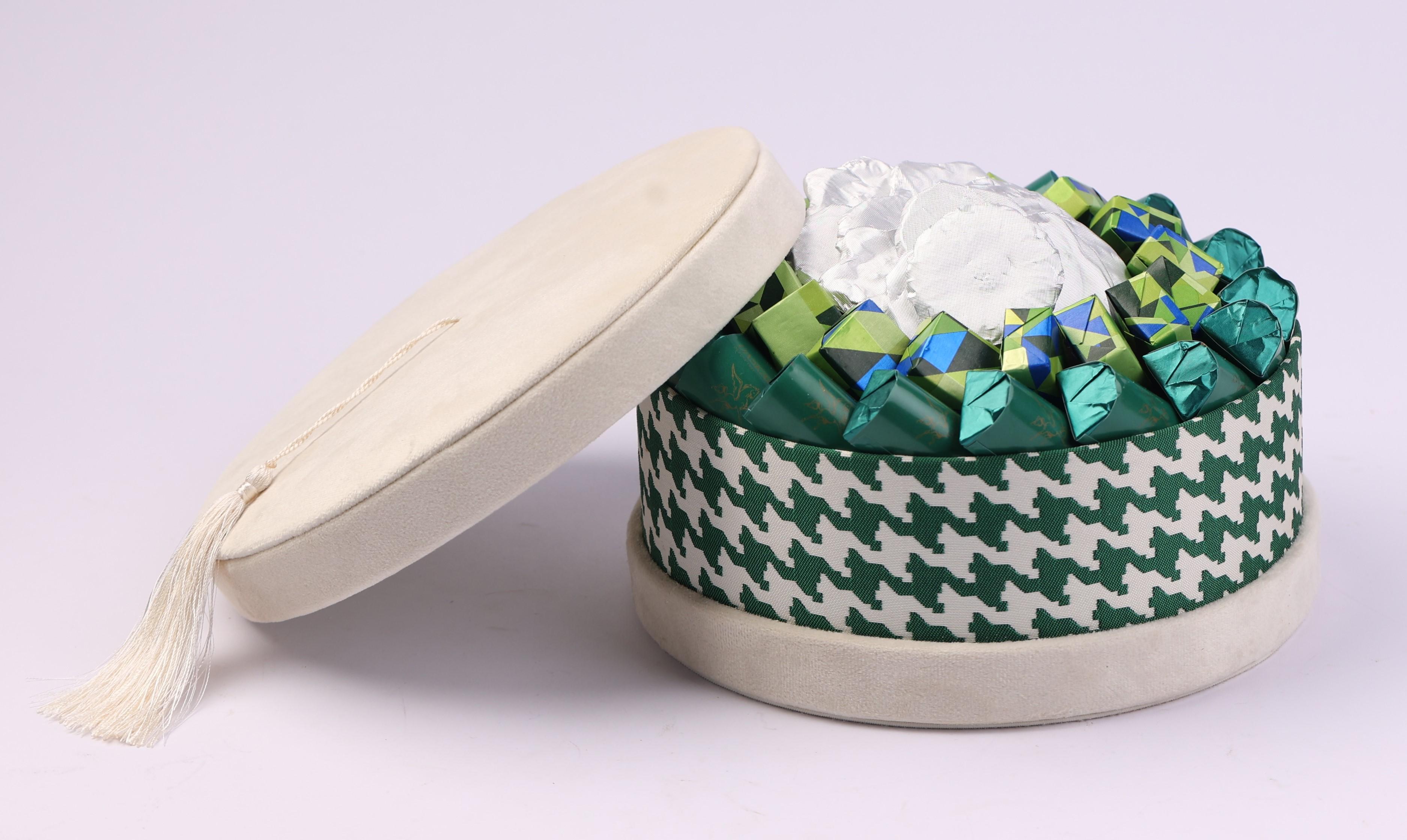 Boite avec couvercle à motif pied-de-poule vert émraude PM -600g