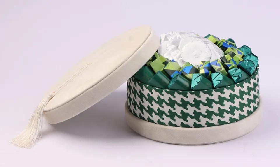 Boite avec couvercle à motif pied-de-poule vert émraude PM -600g