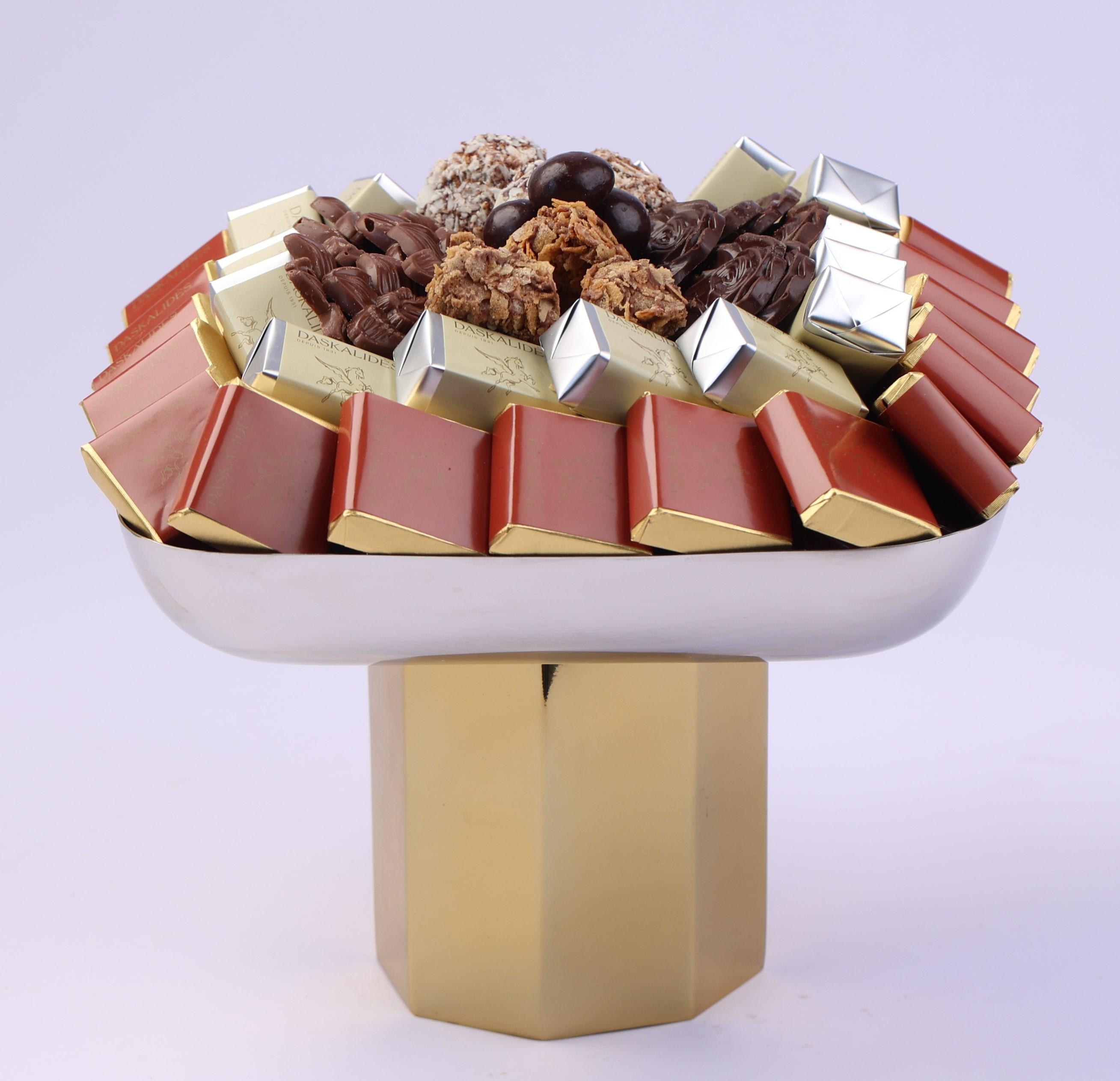 Présentoir carré argenté sur pied géométrique doré MM -800g