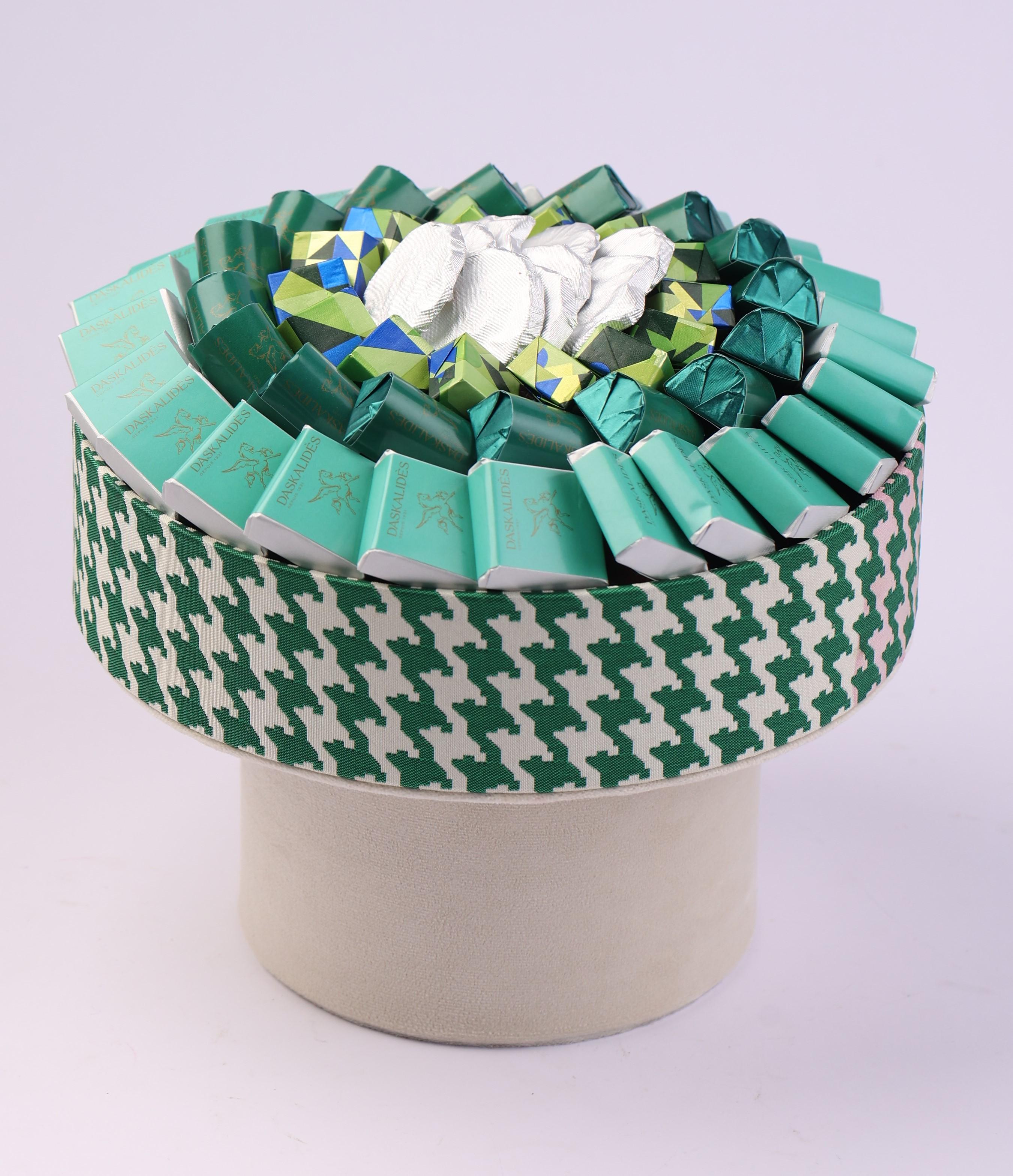 Coupe à motif pied-de-poule vert émraude sur socle MM -1kg