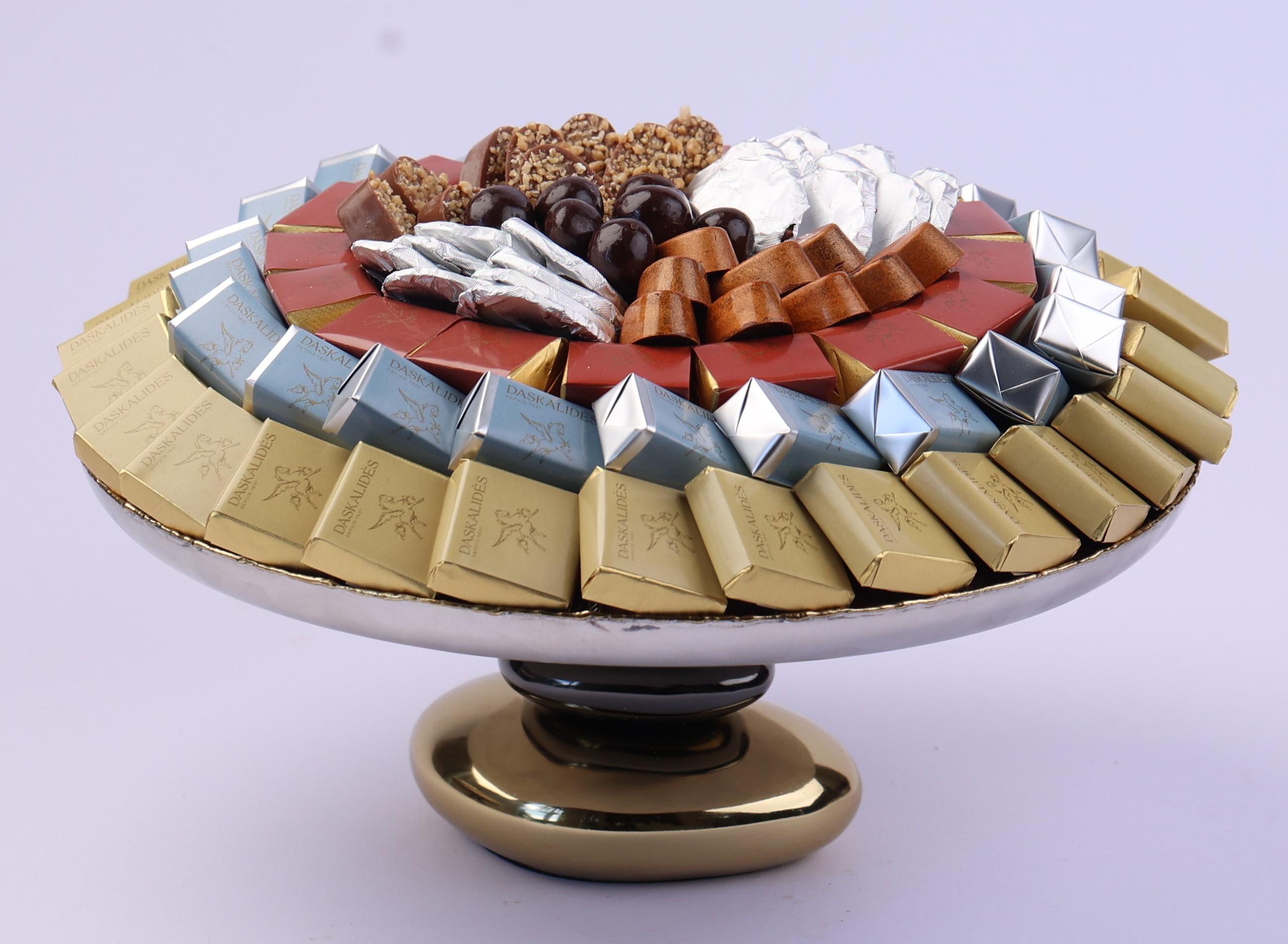 Plat en inox sur pied sculptural effet pierre MM -1,4kg