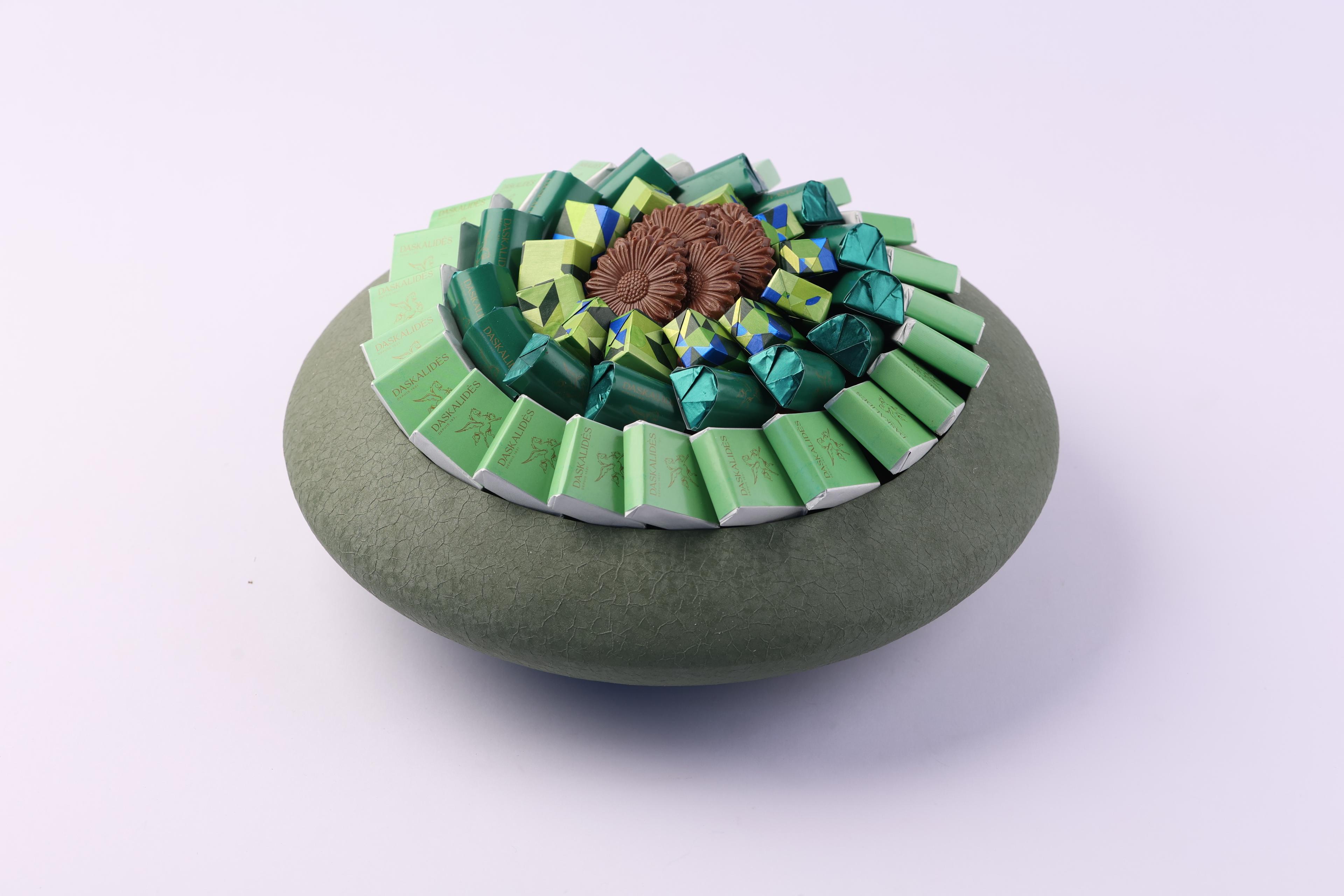 Cache pot design galet vert sauge GM -750g