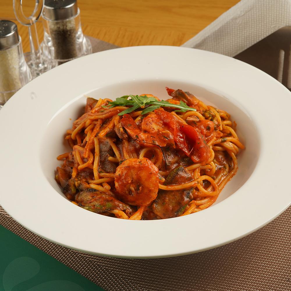 Spaghetti Primavera aux Gambas