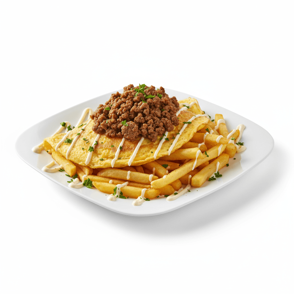 Plat Frites Omelette Viande Hachée