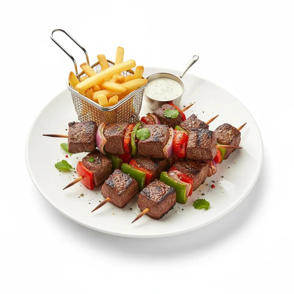 Brochette de viande au plat