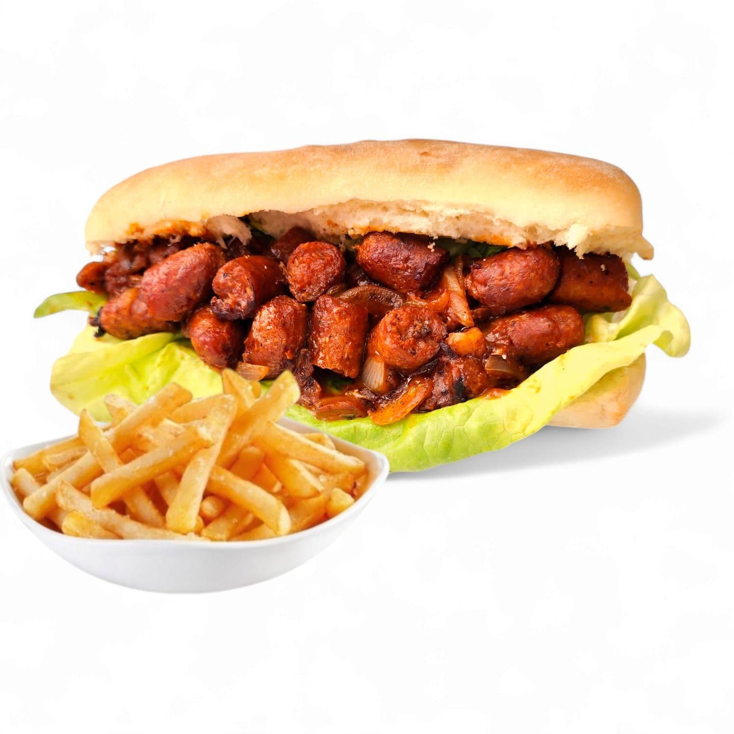 Sandwich Saucisse de viande avec frite