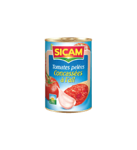 Tomates Pelées Concassées À L'ail - La Boite De 400g - Sicam (57)