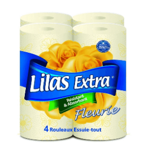 Essuie-tout Jaune Fleurie - Le Sachet De 4 Rouleaux - Lilas (68)