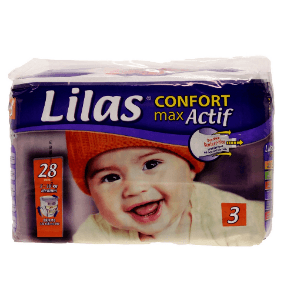 Couches Bébé Confort Max Actif - Taille 3 (5-10kg) - Le Paquet De 28 Couches - Lilas (90)