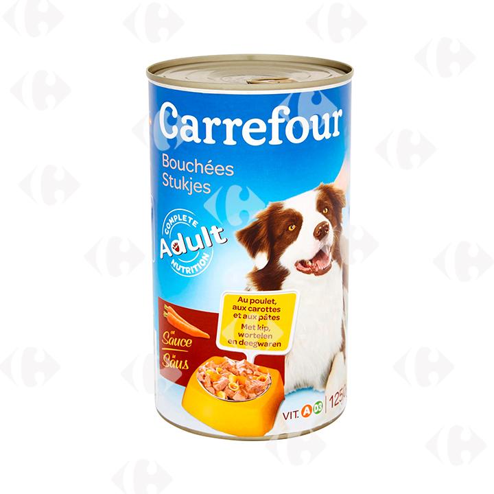 Pâtéee pour Chiens Bouchées au Poulet, au Carottes et aux Pâtes Carrefour 1,25kg.