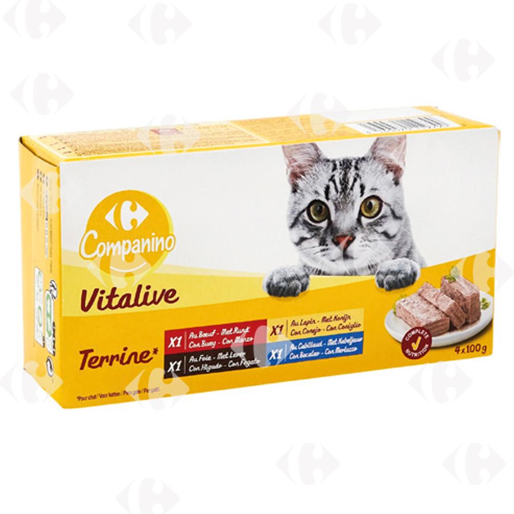 Pâtée Terrines Assortiment de Viande pour Chats Adultes Carrefour 4x100g