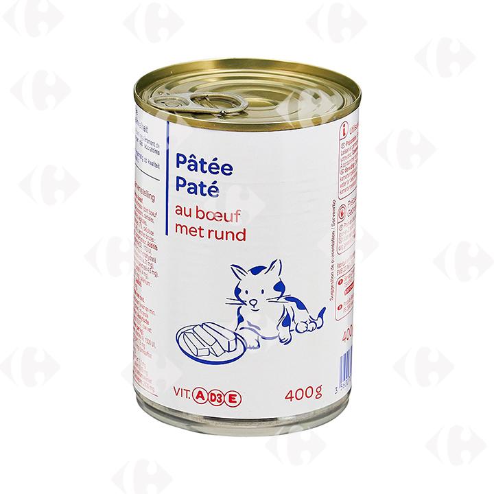 Pâté au Bœuf pour Chats Carrefour Blanc 400g.