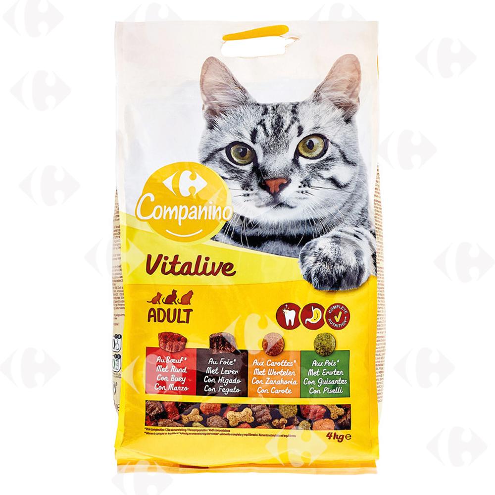 Croquettes au Bœuf, Foie et aux Légumes pour Chats Adultes Carrefour 4kg.