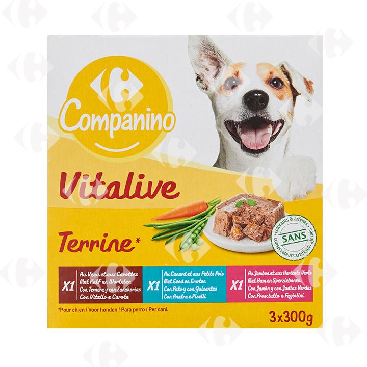 Pâtée pour Chien Adultes Terrines Viandes Légumes Carrefour 3x300g