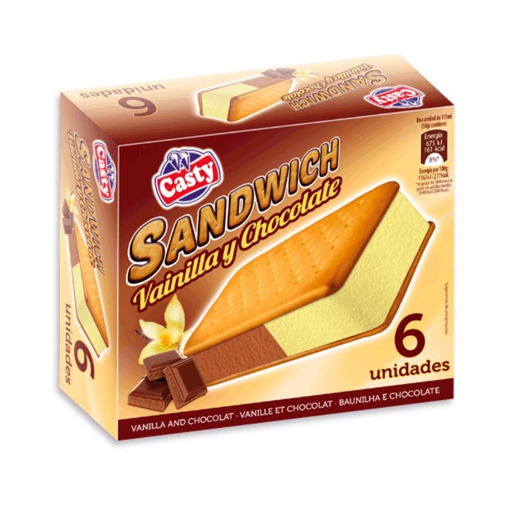 Pack Glace Sandwich Vanille Chocolat Casty 6 unités 115ml