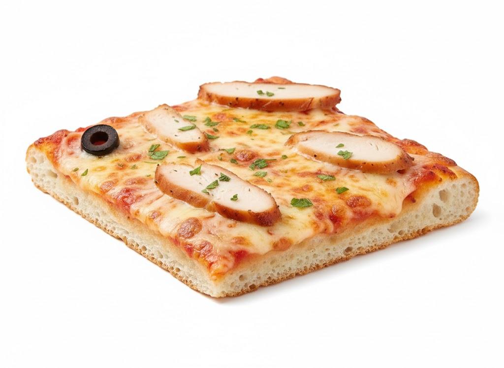 Pizza carré fromage poulet fumé