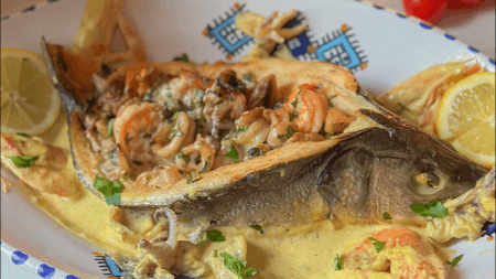 Loup Farcie au Crevettes