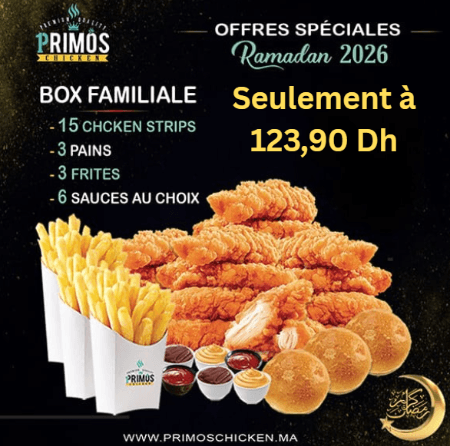 Box Familial : 15 CHCKEN STRIPS+3 PAINS+3 FRITES+6 SAUCES AU CHOIX