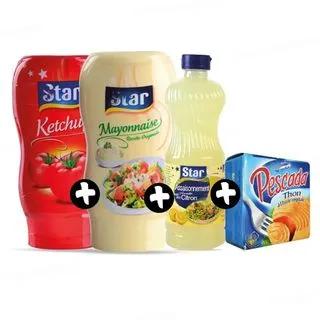 Ketchup 310g + mayonnaise 280g + thon 1/10 + vinaigre citron 50cl - STAR