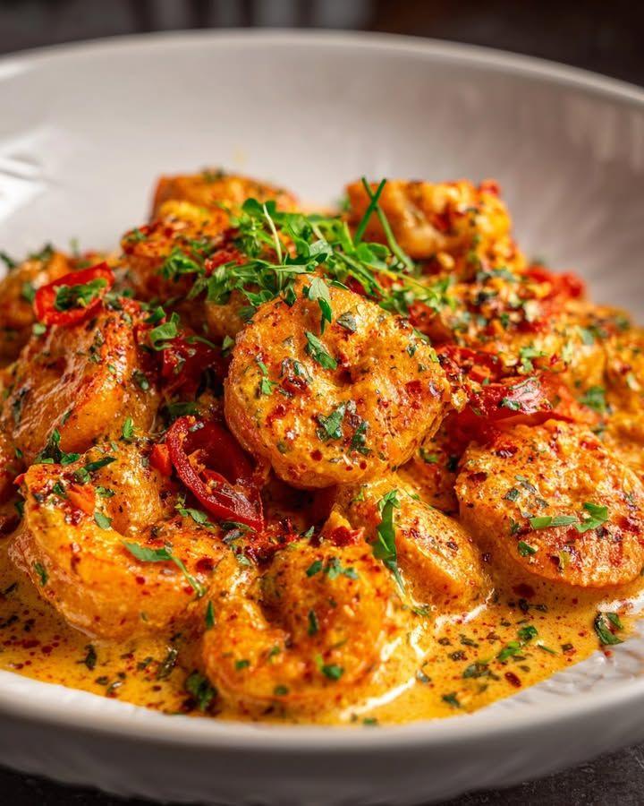 Crevettes à l'ail avec flocons de piment épicé