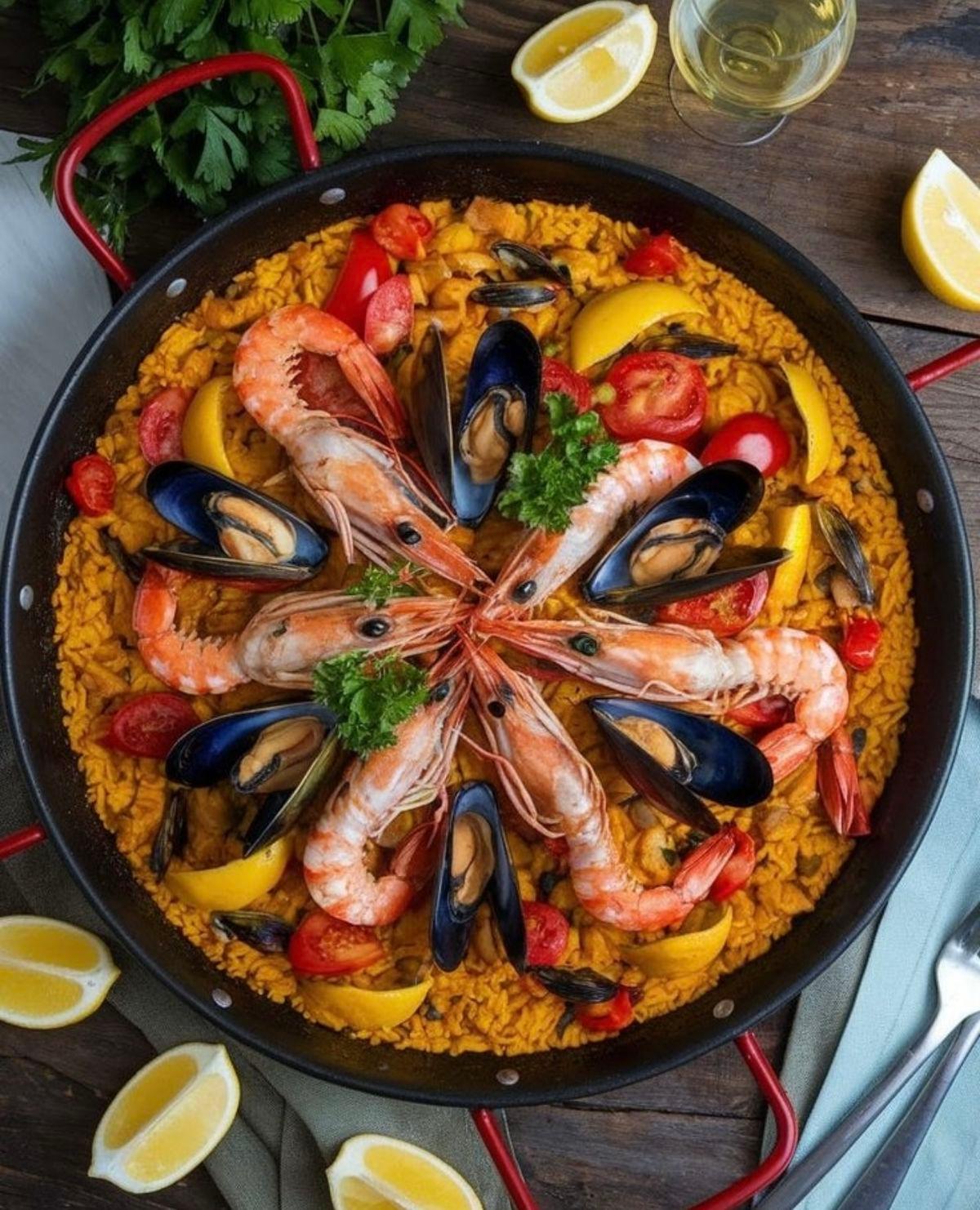 Paella de fruits de mer à l’style espagnol