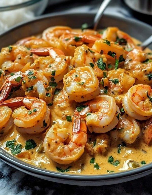 Crevettes au curry avec crème fraîche
