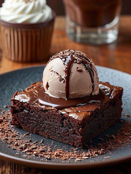 Brownie de chocolat avec boule de glace