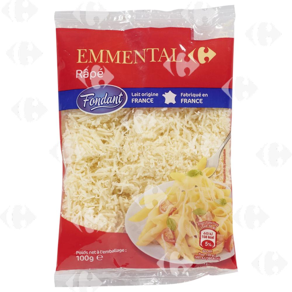 Fromage Râpé Emmental Sans OGM Carrefour Classic 100g.