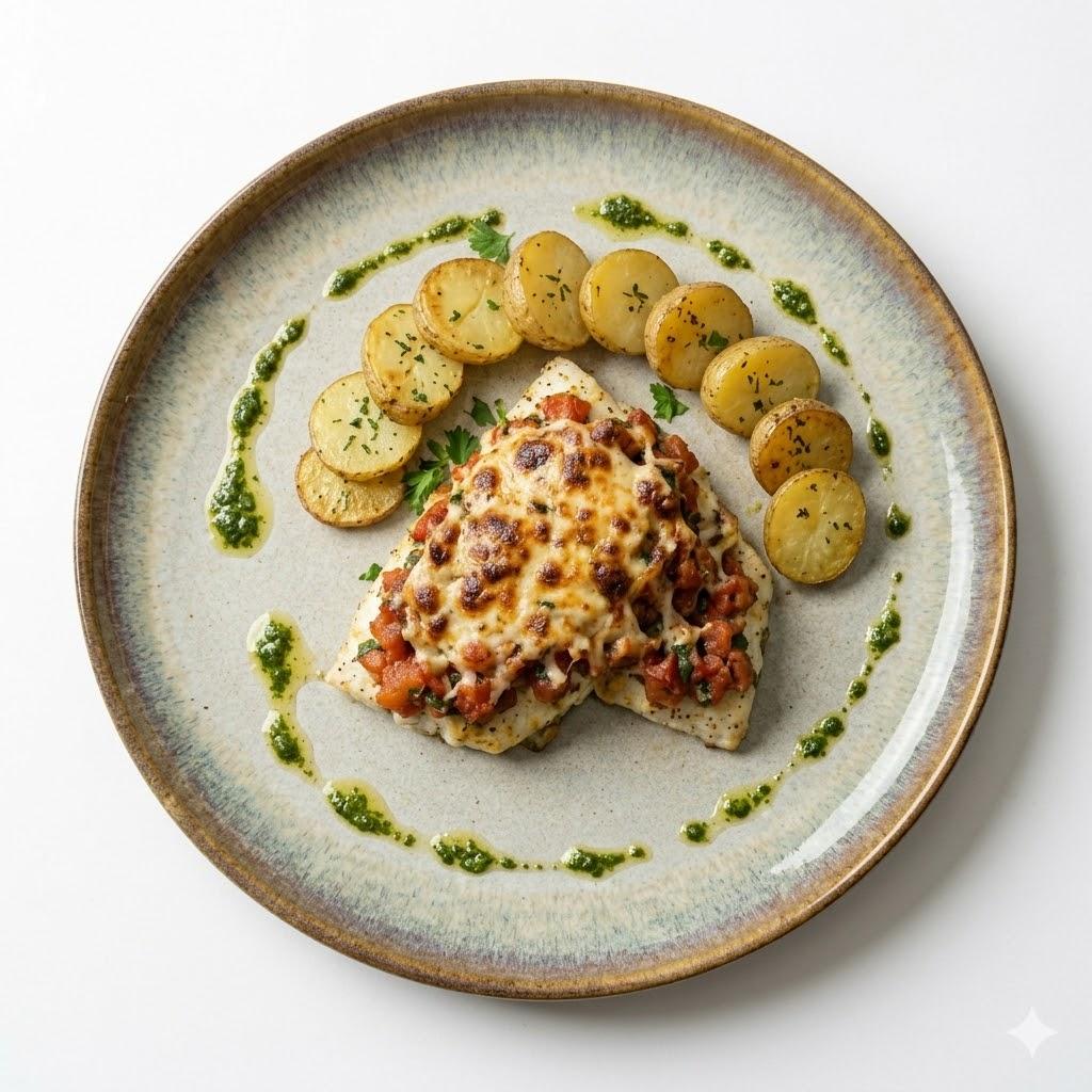 Plat Filet de bar à la Parmigiana