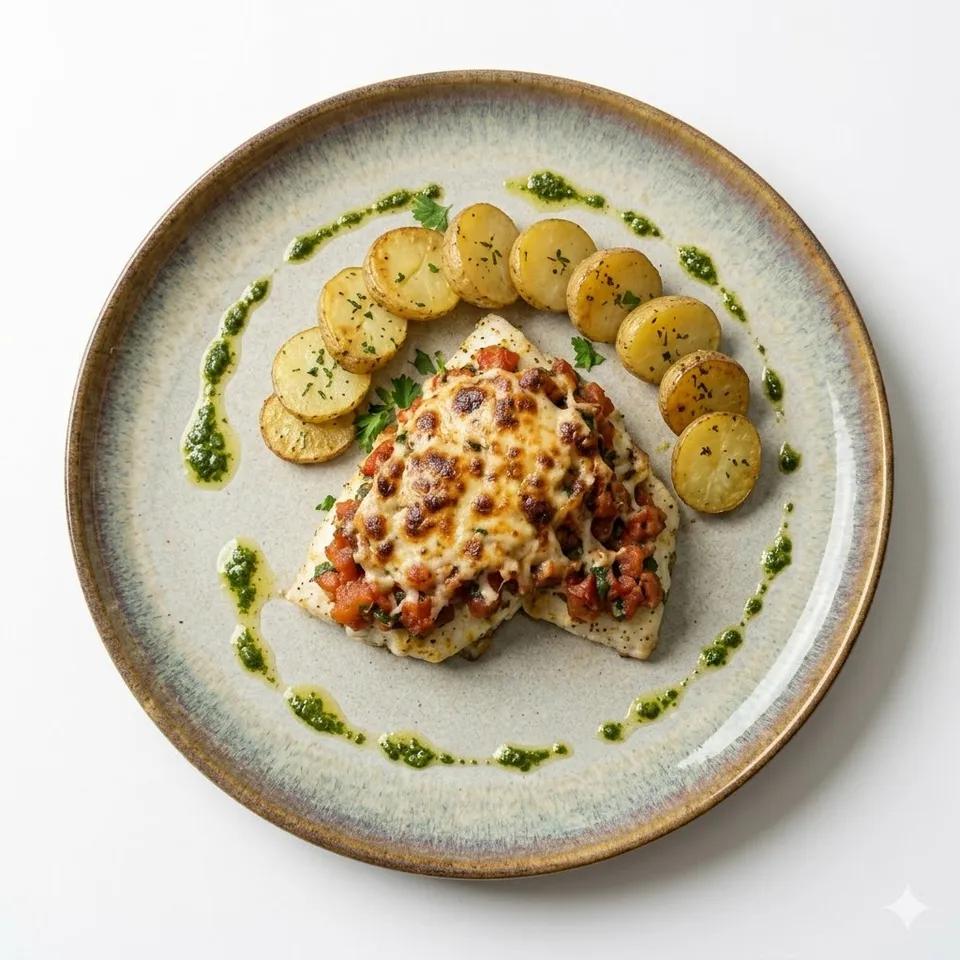 Plat Filet de bar à la Parmigiana
