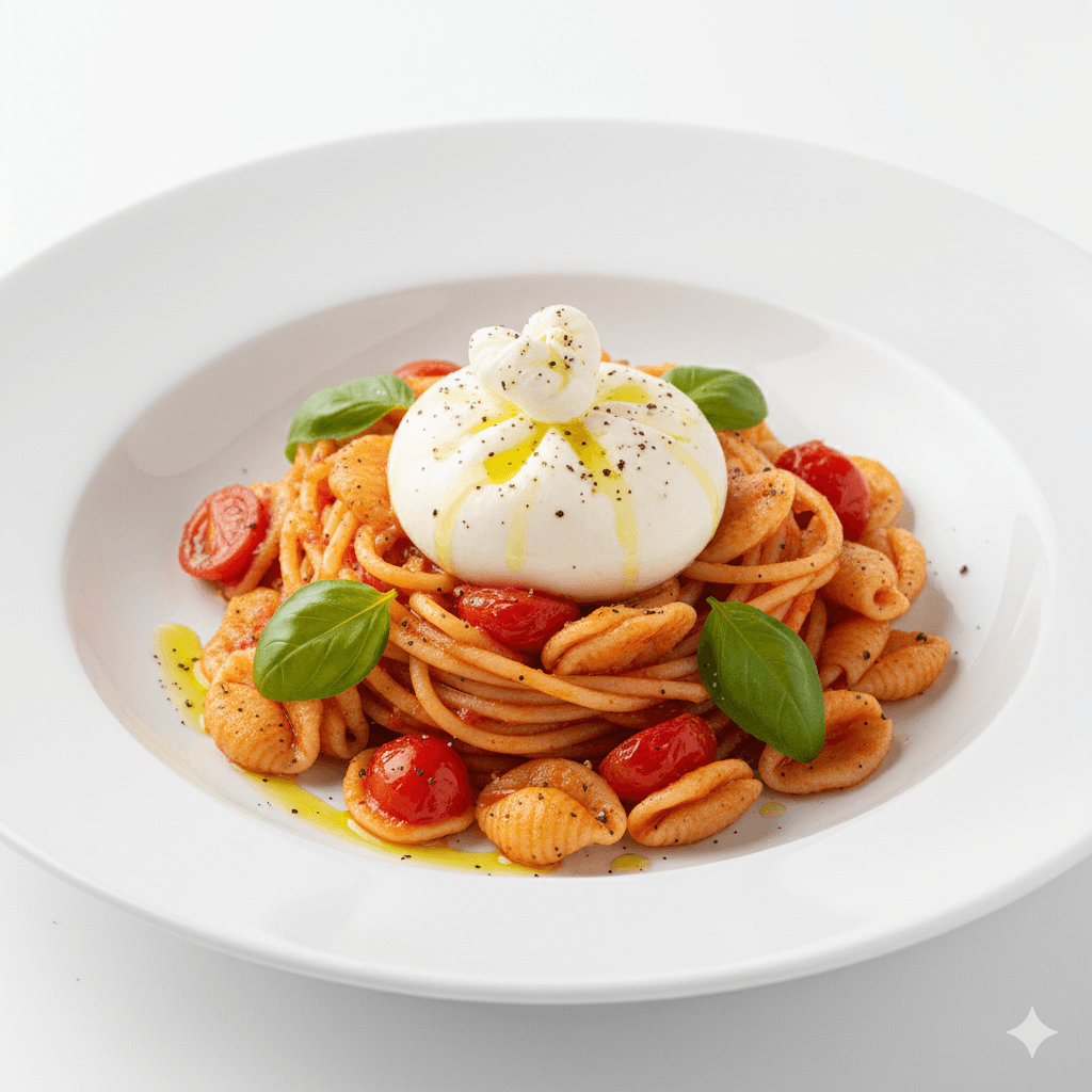 Pasta tomates avec burrata