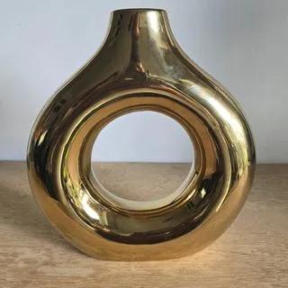 Vase donut céramique doré