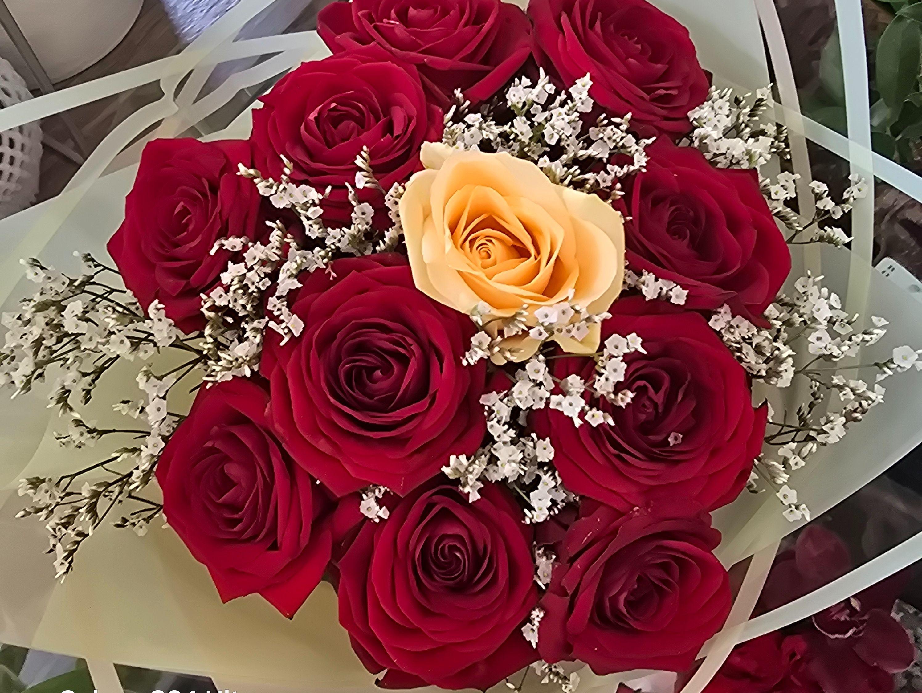 Bouquet de 10 Roses rouges et 1