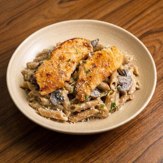 Penne au poulet et aux champignons (blé complet)