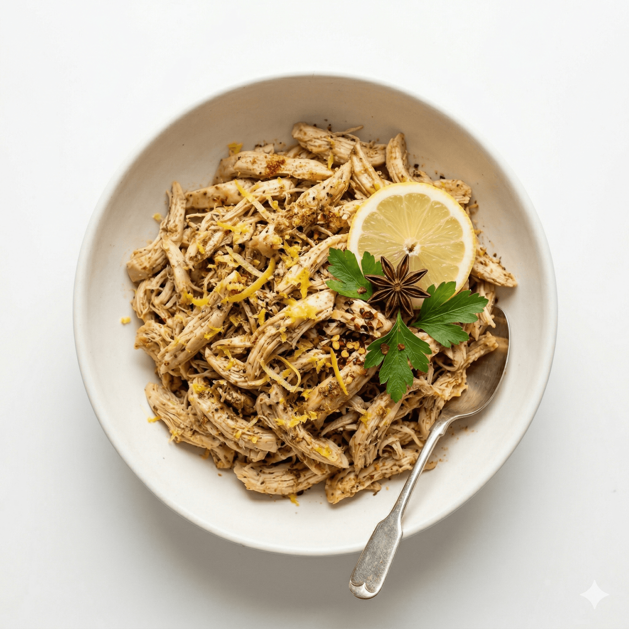 Shredded chicken with sweet lemon and spices