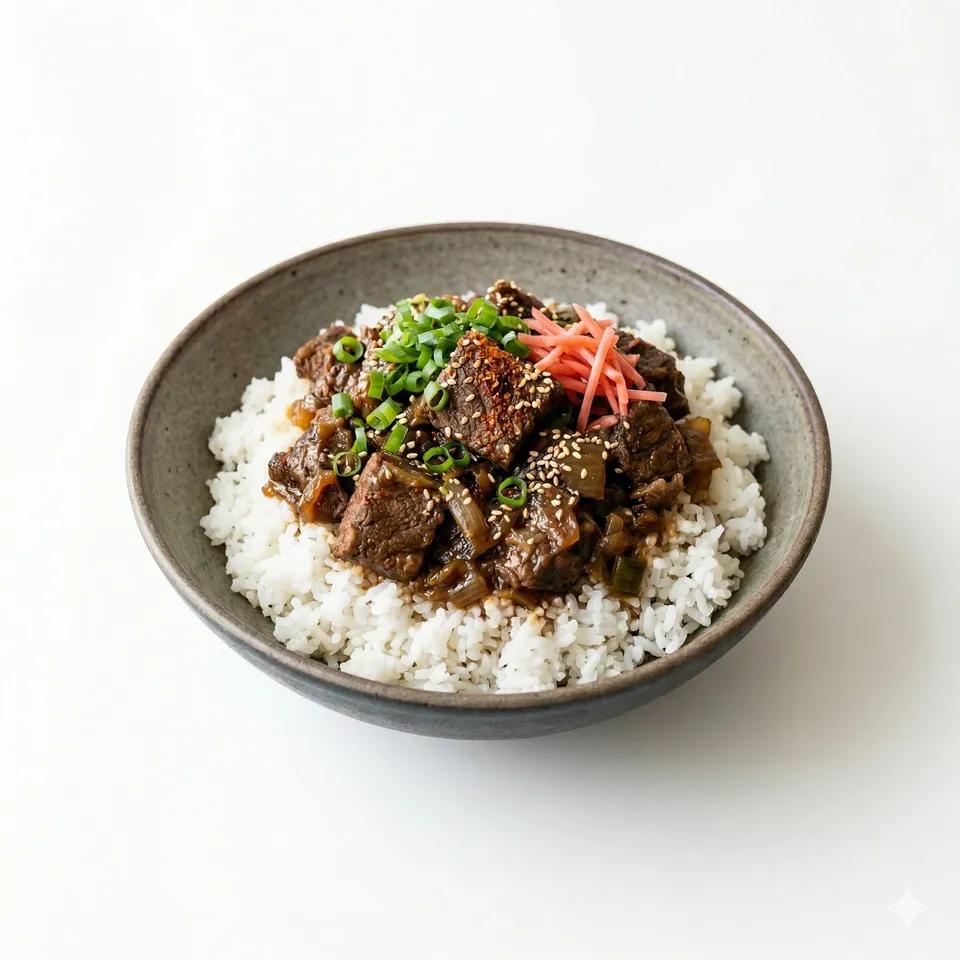 Bowl of rice with braised beef
