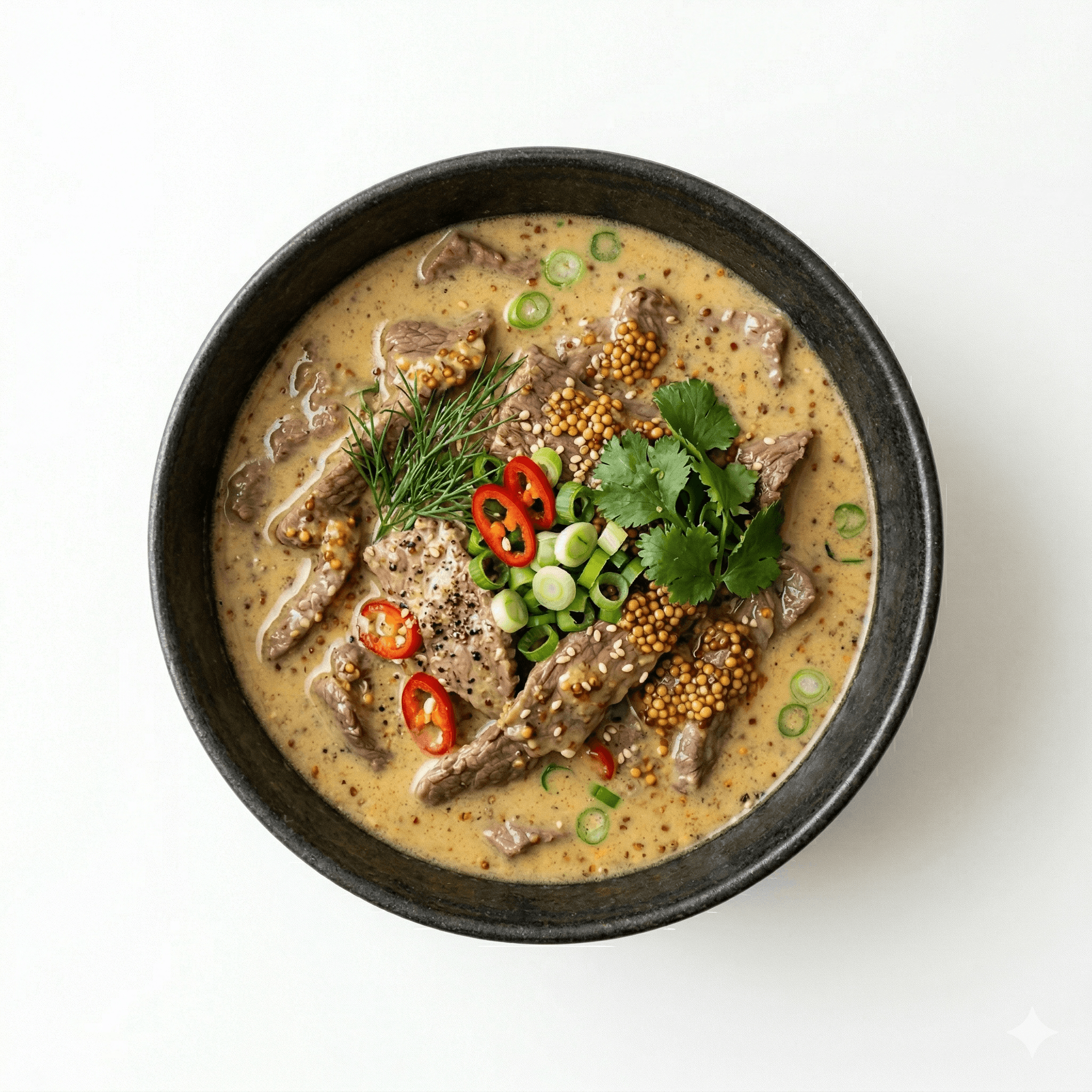 Sliced ​​beef soup with mustard