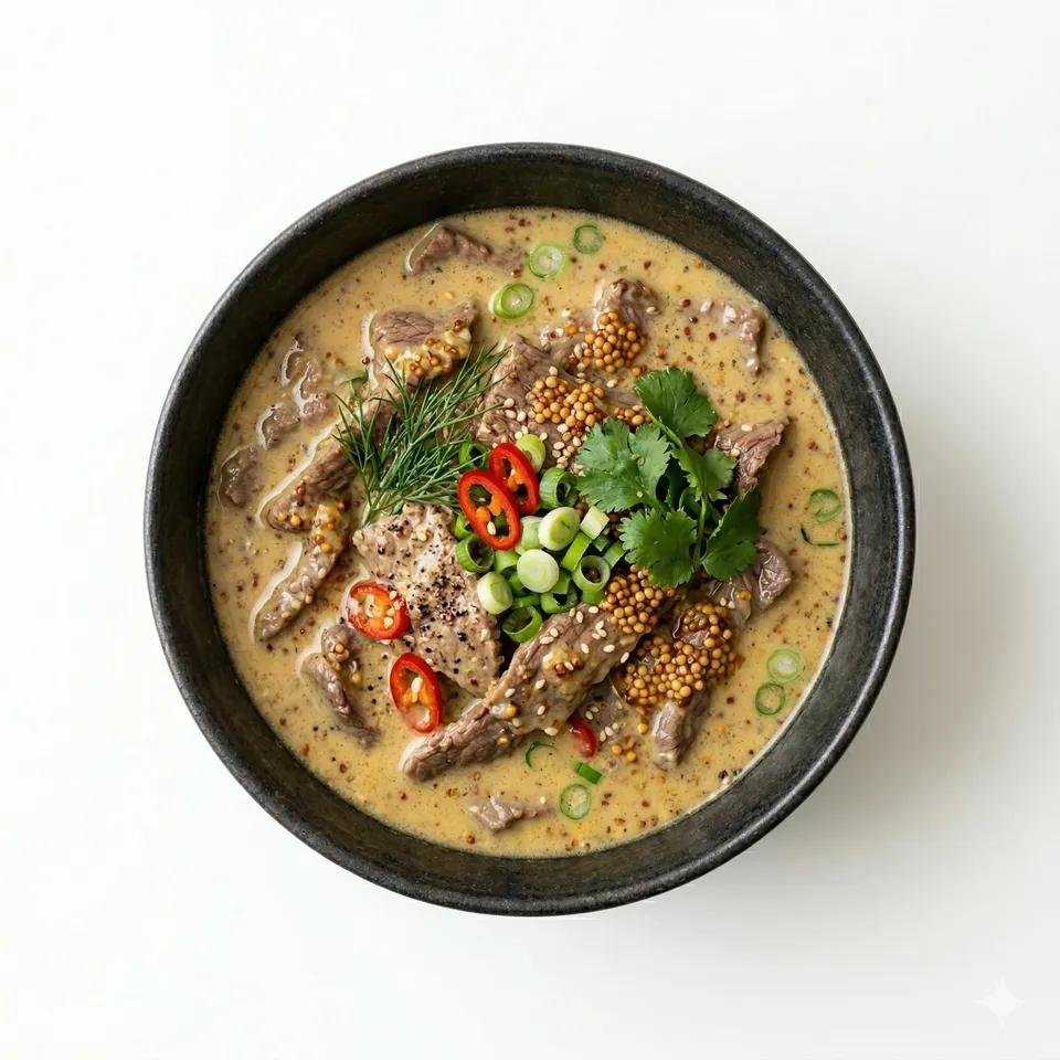 Sliced ​​beef soup with mustard