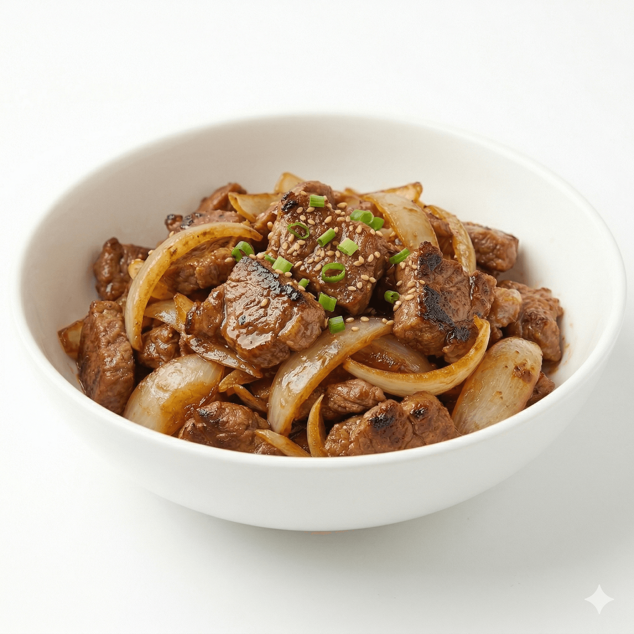 Fried lamb with onions