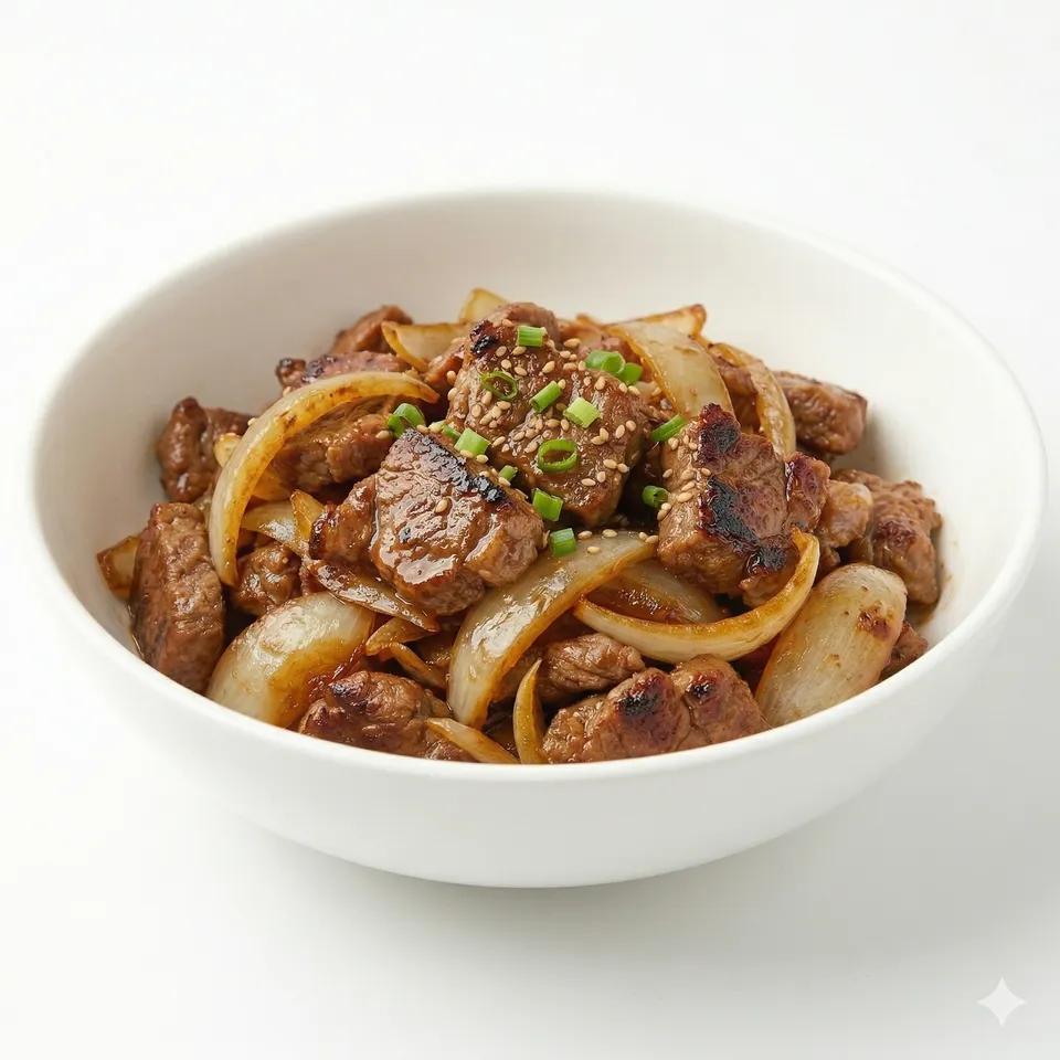Fried lamb with onions