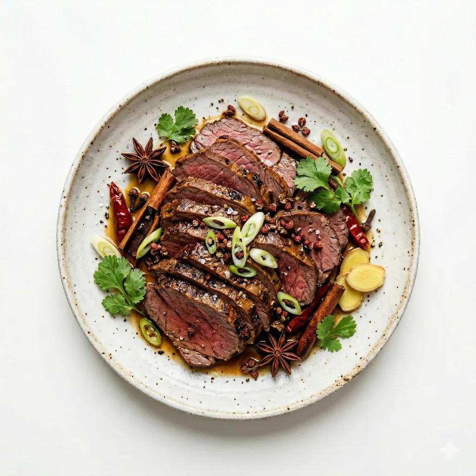 Poached beef with Chinese spices
