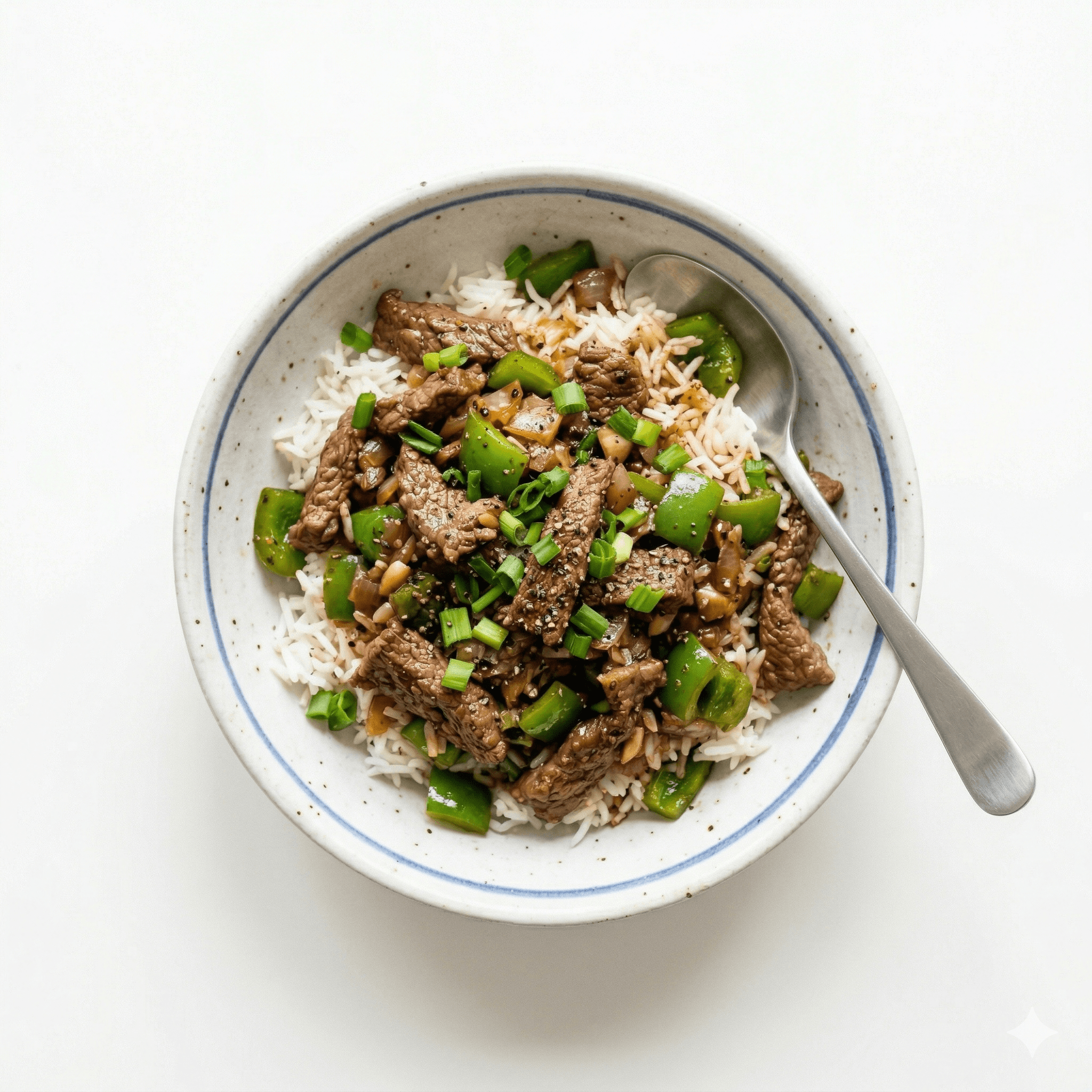Beef and green pepper rice