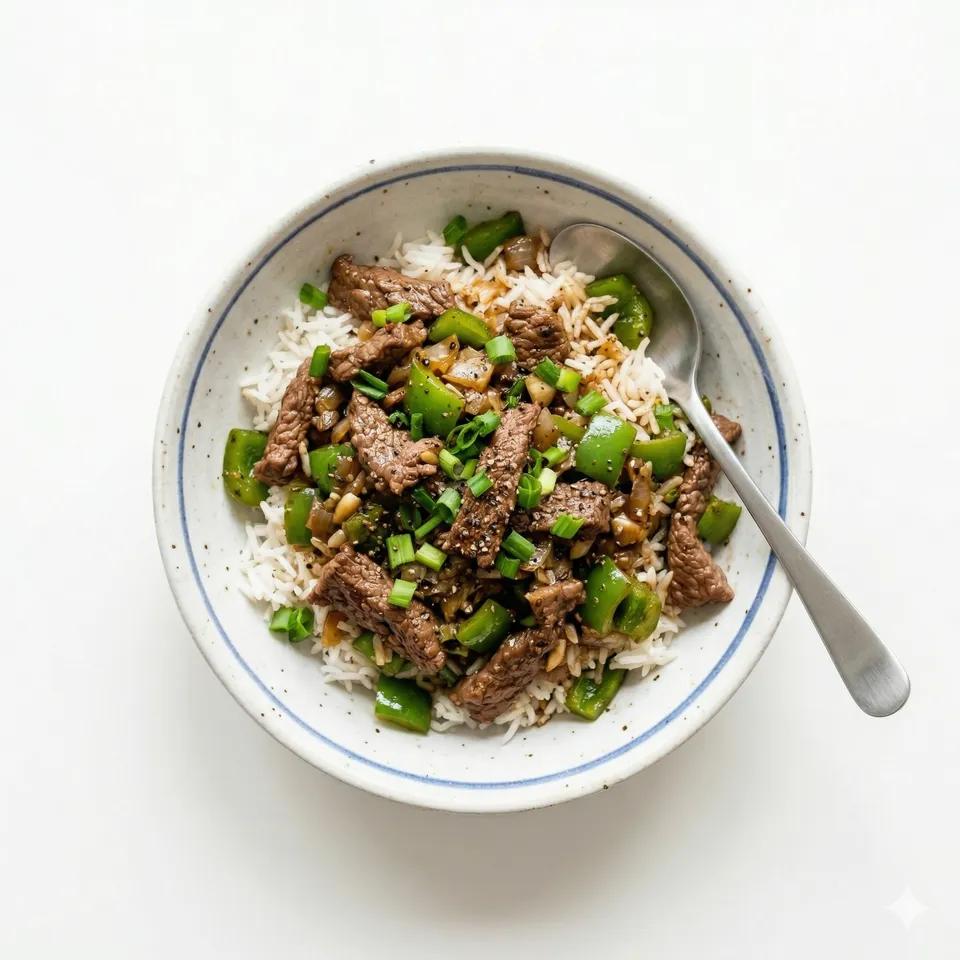 Beef and green pepper rice