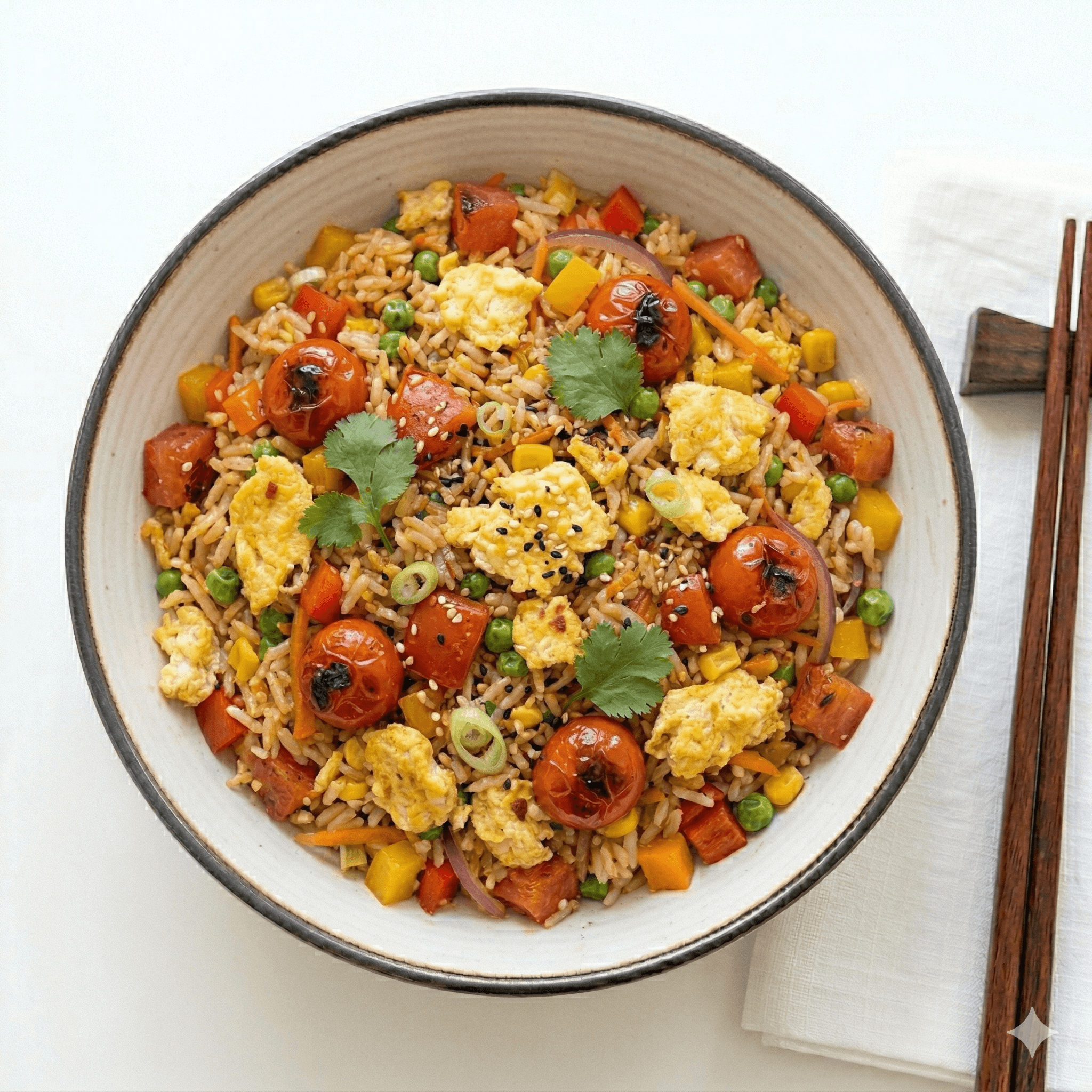 Fried rice with eggs and tomatoes