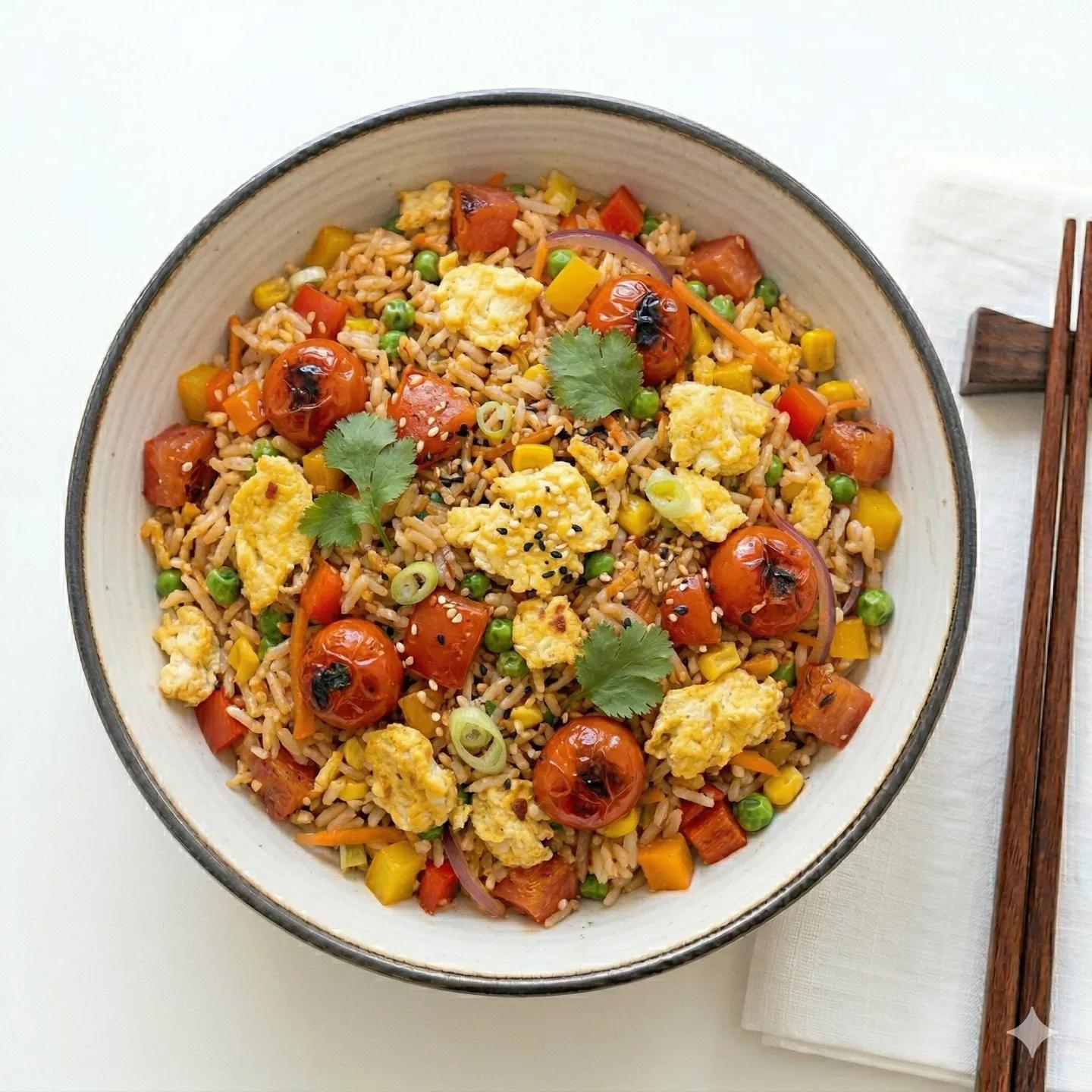 Fried rice with eggs and tomatoes